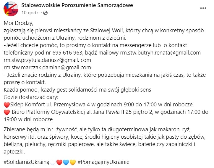 Pomoc dla Ukrainy - zbiórka w Stalowej Woli Sztafeta.pl