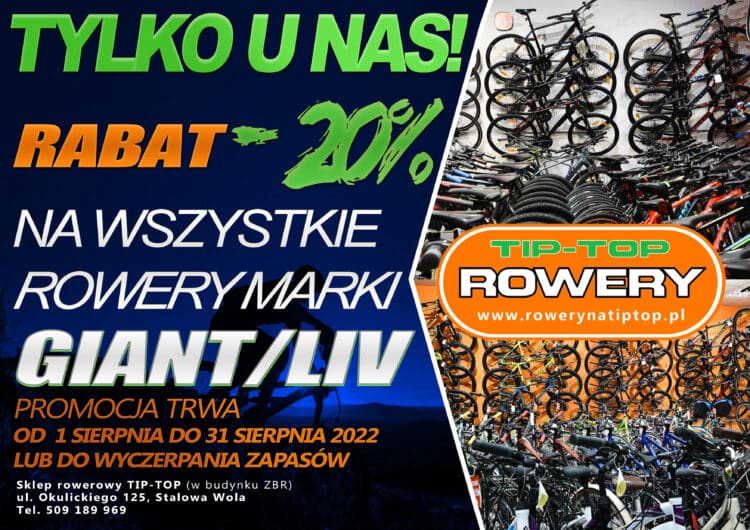 Sklep rowerowy TIP-TOP. Rabat -20% na wszystkie rowery marki GIANT/LIV Sztafeta.pl